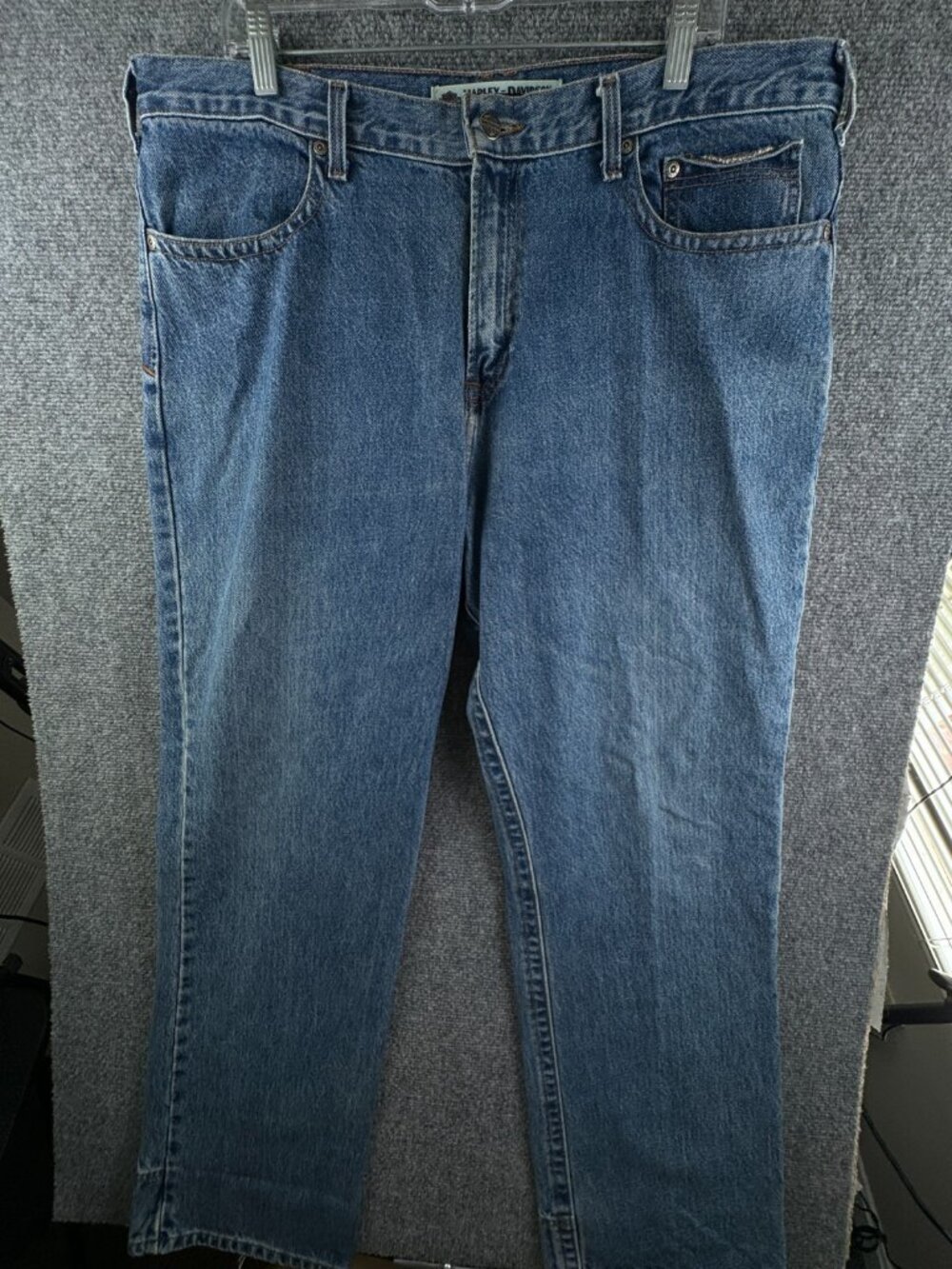 HARLEY DAVIDSON Men Jeans Denim 38x32.5 Blue Pants All Cotton Biker Medium Wash